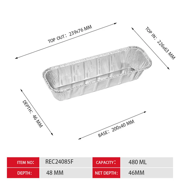 Bandeja de pan larga oblonga de aluminio 24x8x5cm long oblong NINGBO factory Disposable Aluminum Foil Container Food REC24085F