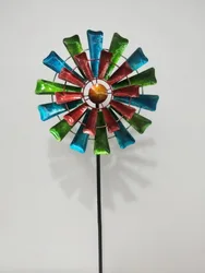 Outdoor Garden Ornaments Colorful Double Blade Kinetic Metal Wind Spinner for Decoration