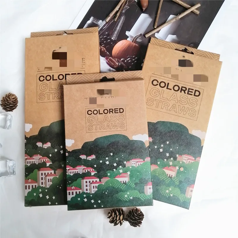 cocktail Straw Reusable Drinking Glass with straw Brush High Borosilicate Glass Straw 6+1 wine set