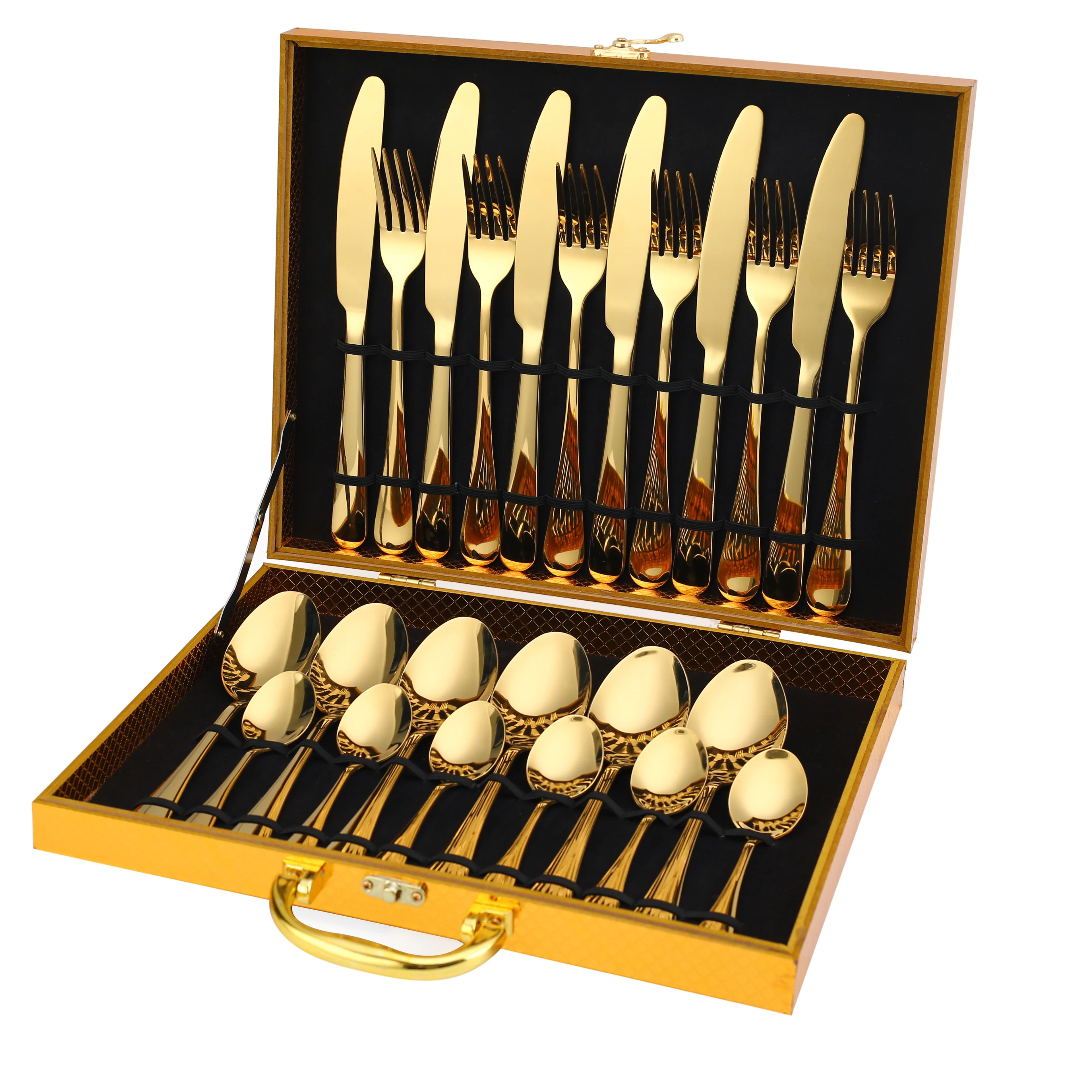 Hot Sale Royal 24Pcs Dinner Tableware cubiertos talheres Factory Wholesale Gold Cutlery Flatware Sets