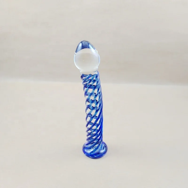 Supplying All kinds Design of Glass Dildo Massager/Outer Vein Art Glass Dildo/Blue Spiral Vein Dildo Glass for Adult Sex