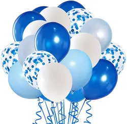 Royal Blue Confetti Latex Balloons Light Blue Baby Blue and White Party Balloons for Birthday Wedding Party Decoration
