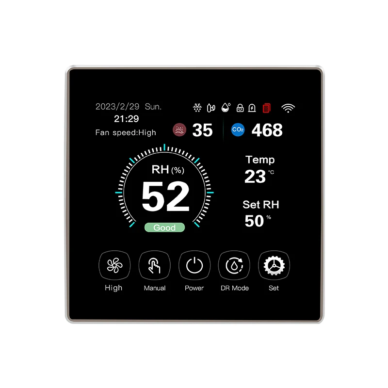 4 inch colorful fresh air ventilation and dehumidification controller with VOC PM2.5 temperature humidity fan controller