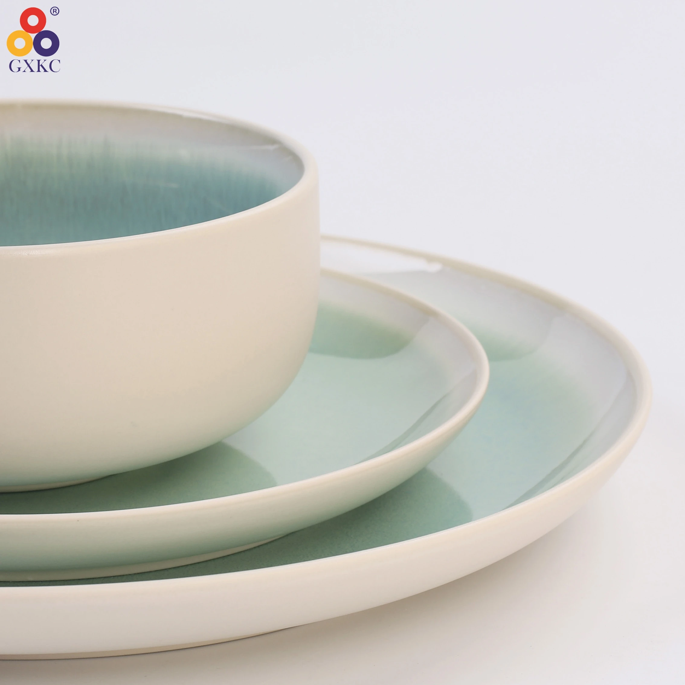 Sanhuan lead and cadmium free high quality green reactive glazed color porcelain tableware sets ceramic dinnerware