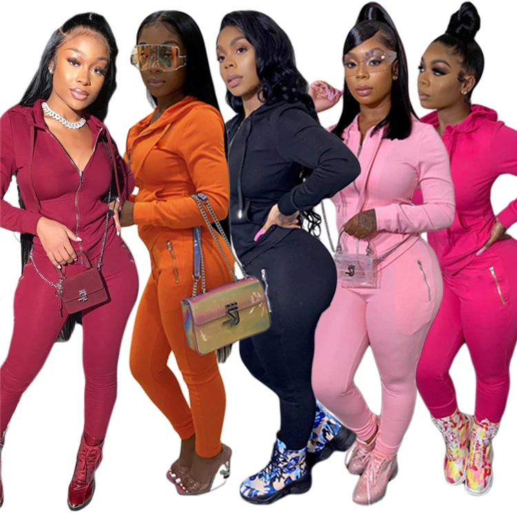 C0049-2021 fall clothing casual long sleeve hoodie sets winter 2 piece sets for women