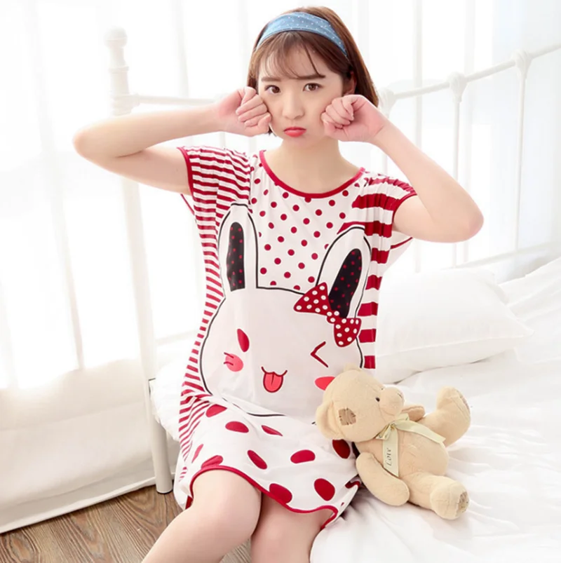 Wholesale Cheap Woman Cute Cotton fashion Nightdress Sleepwear Ladies Loose Nightgown Pajamas