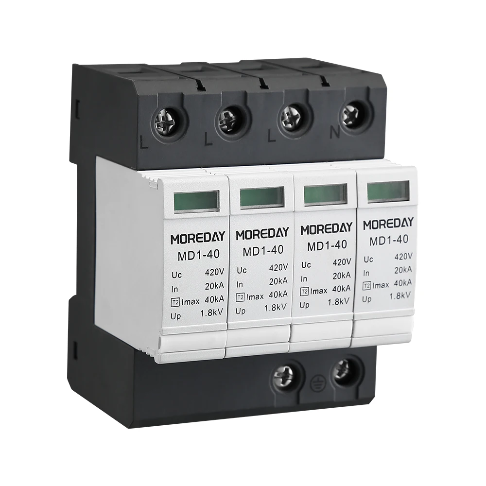 Moreday Good Quality 35mm Din rails 20KA 40KA  275V AC 4P SPD surge protective device power Surge Protector