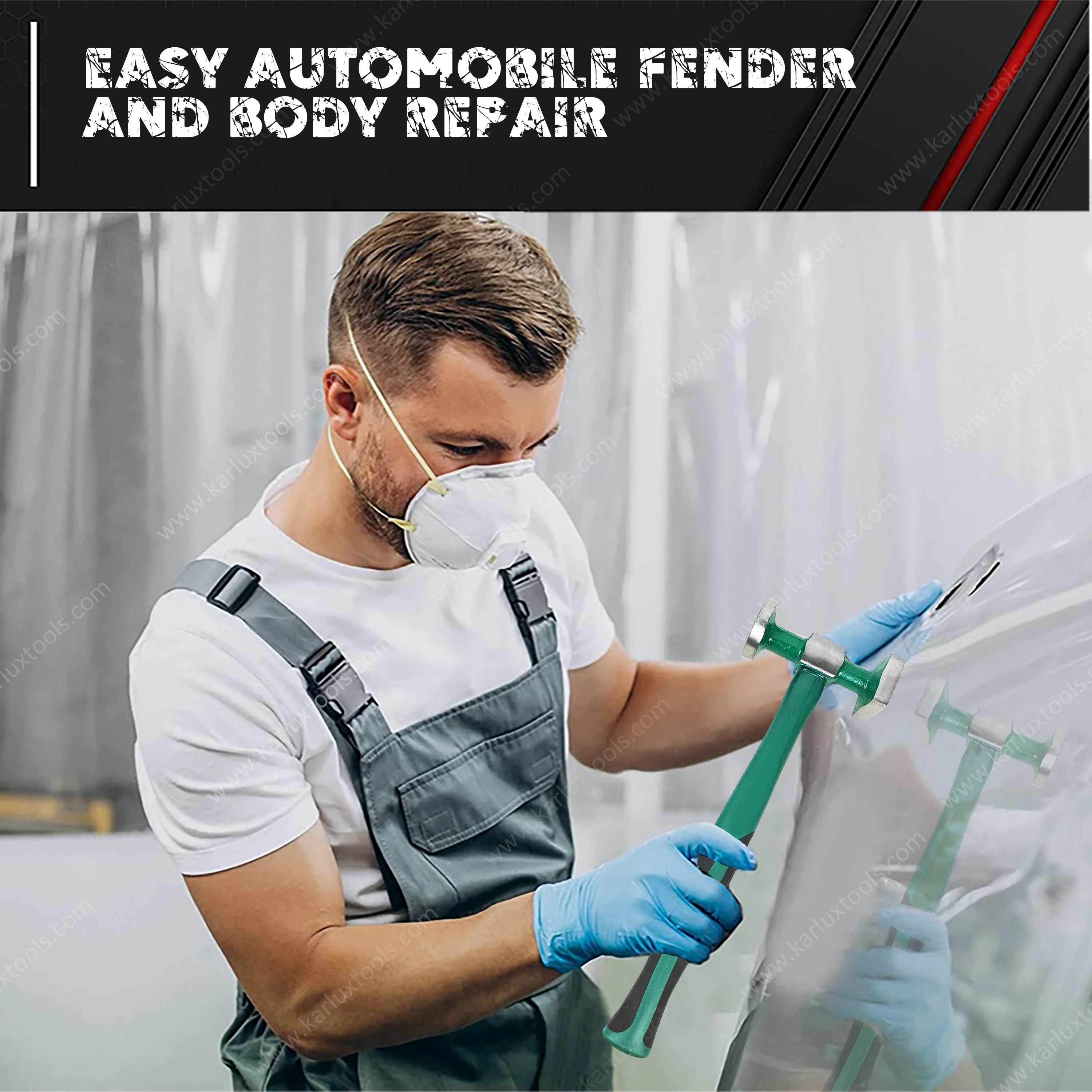 Heavy Duty Auto Body Hammer Dolly Set Repair Kit Non-Slip Soft-Grip 7 Pcs Sheet Metal Hammer Tool Set