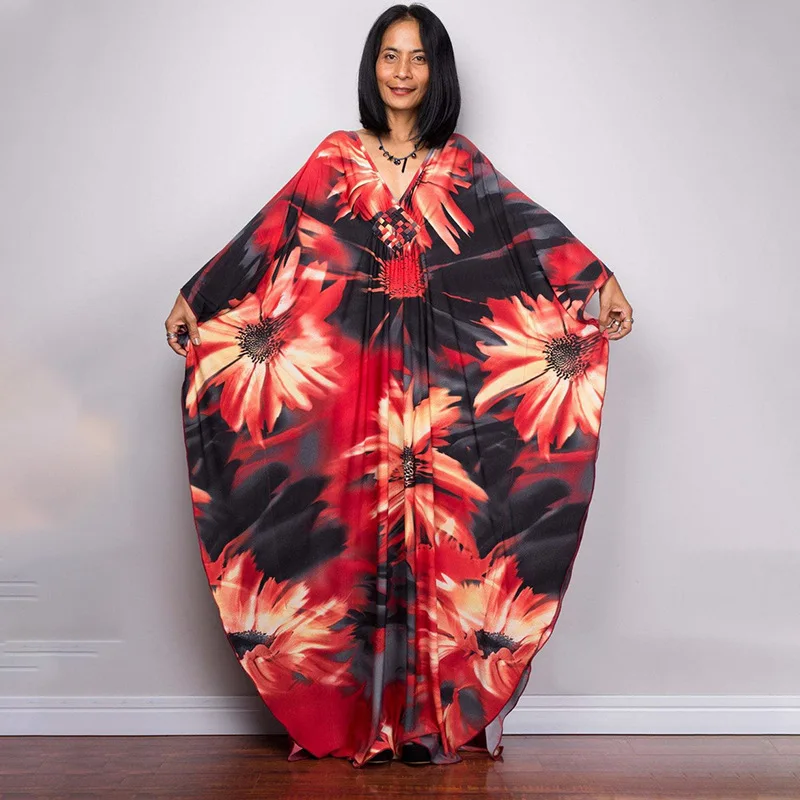 Wholesale 2023 European and American Dacron Print Chest Knitted Beach Blouse Gown Holiday Sunscreen Shirt Bikini Blouse Dress