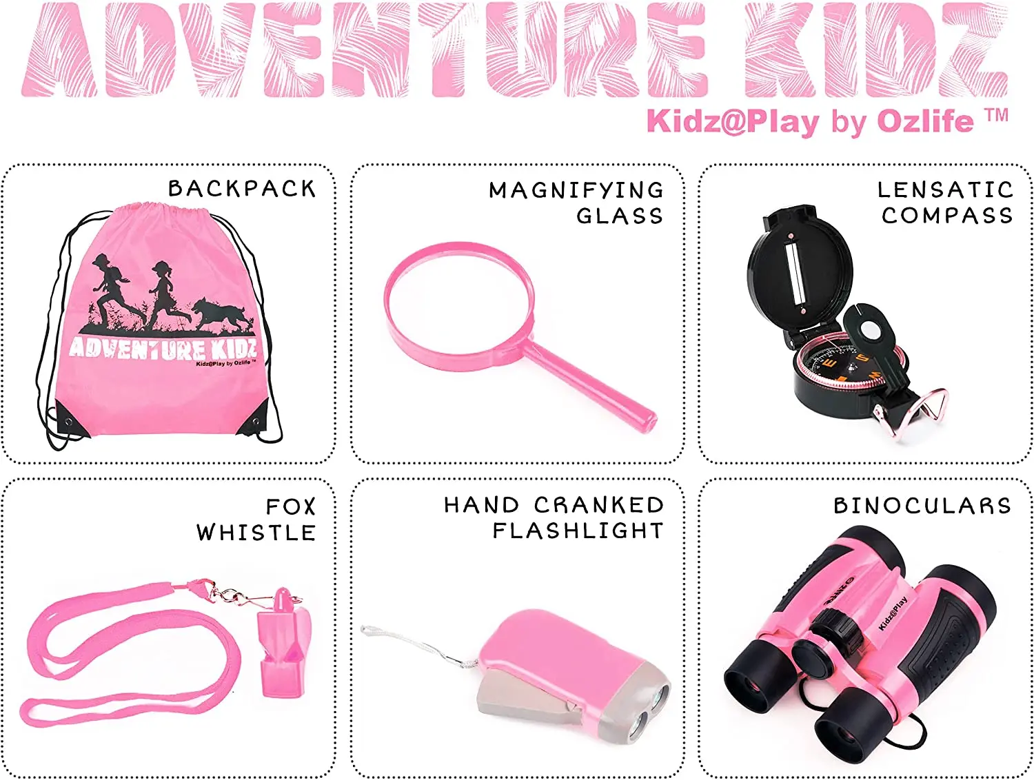 Adventure Outdoor Exploration Kit Children Toy Binoculars Flashlight Compass Fox Whistle Magnifying Glass Backpack Great Kids