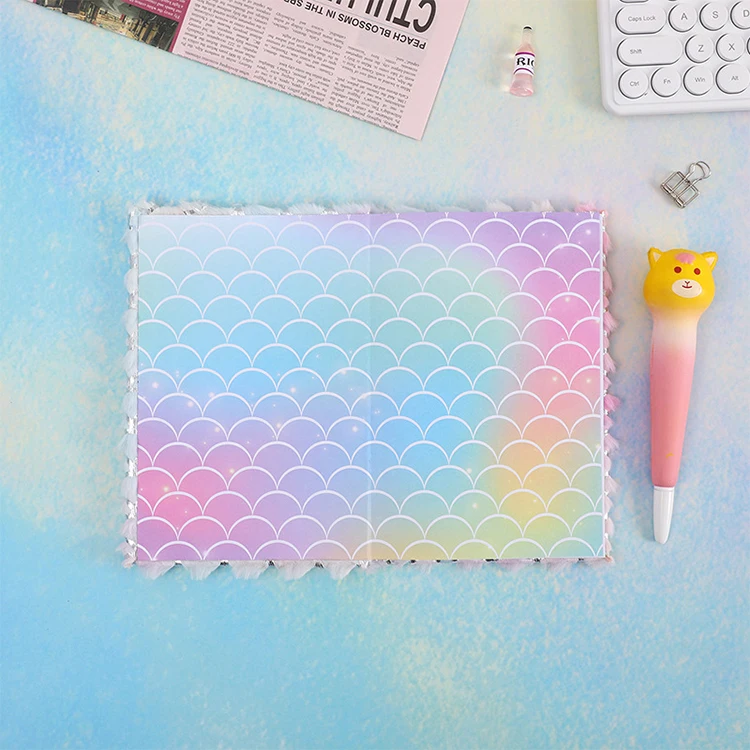 A5 Fluffy Paper Plush Cover Plush Modern Plain kawaii Notebook For Kids School supplies