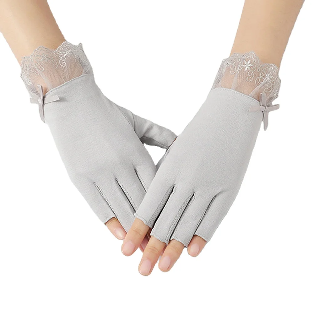 Sidiou Group Fashion Summer Women Thin Stitching Lace Gloves Breathable Non-Slip half Finger Cycling Elastic Anti UV Gloves