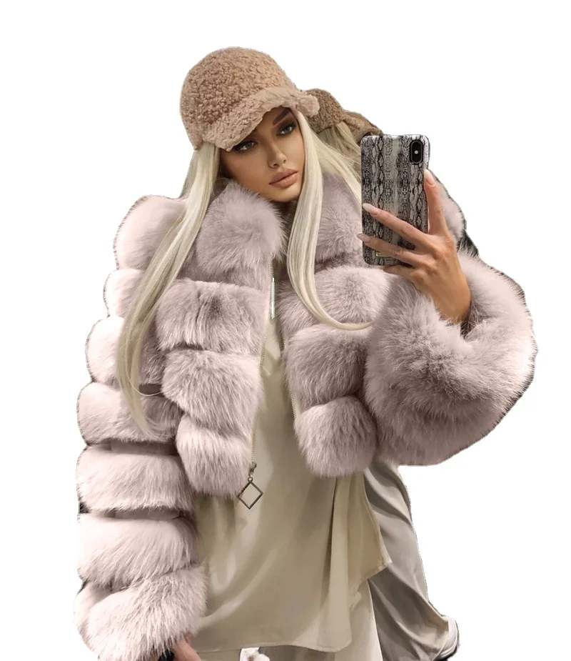 Short Cropped Winter Faux Fur Coat Jacket Women Faux Fox Fur Coat Hooded Women Fake Fur Coat For Lady