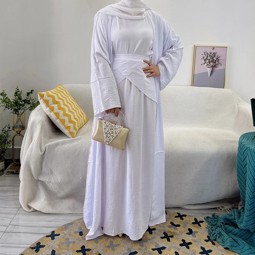 wholesale  Muslim Modest Kimono Fashion Plus size Dubai Maxi Abaya 3pcs set Turkish Dresses Islamic clothing