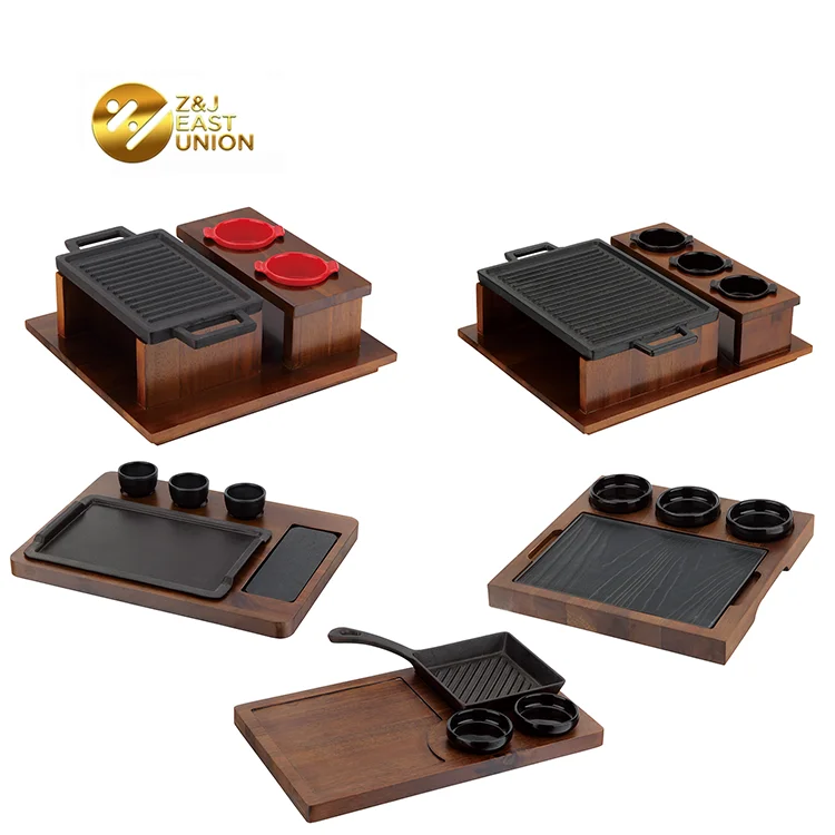 High Quality Oil Cast Iron Sizzling Brownie Hot Plate Ordinary With Wooden Base