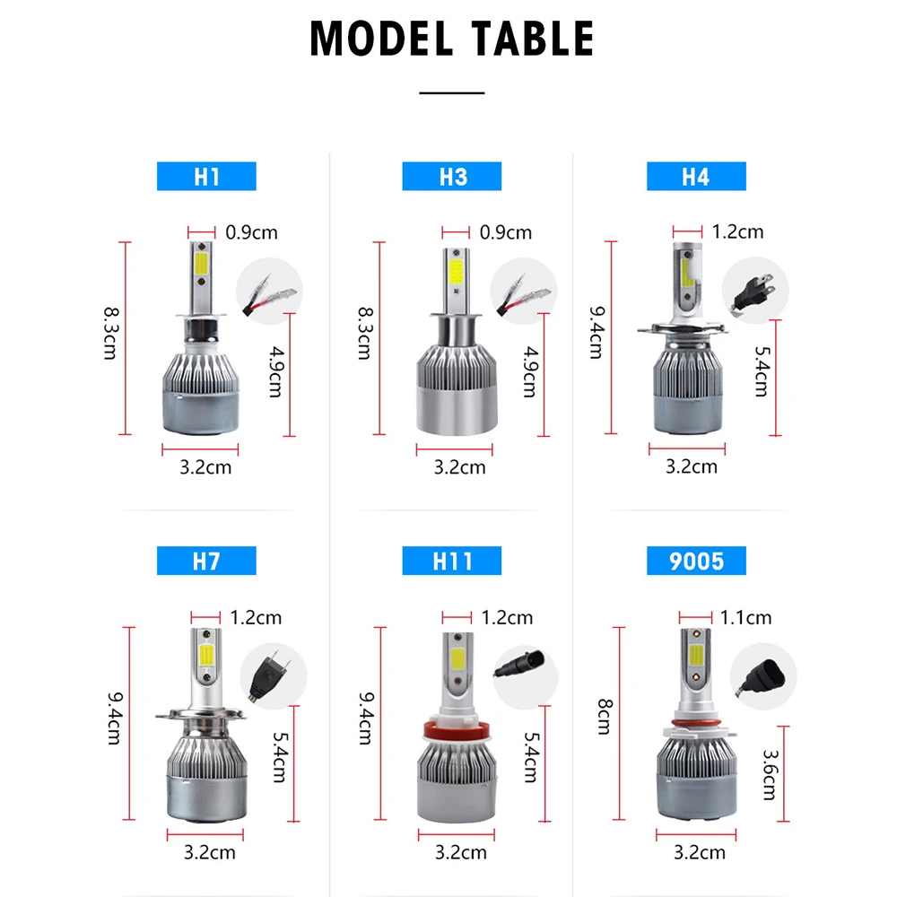 Cheap auto led headlampbick 4300k 6000k 8000k car light h4 h7 h11 9005 automotive c6 led headlights bulb kits