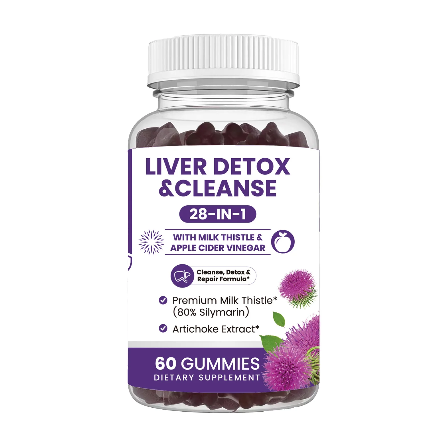 Liver Cleanse and Detox Gummies with Apple Cider Vinegar Milk Thistle Extract Artichoke Extract Support Overall Wellness