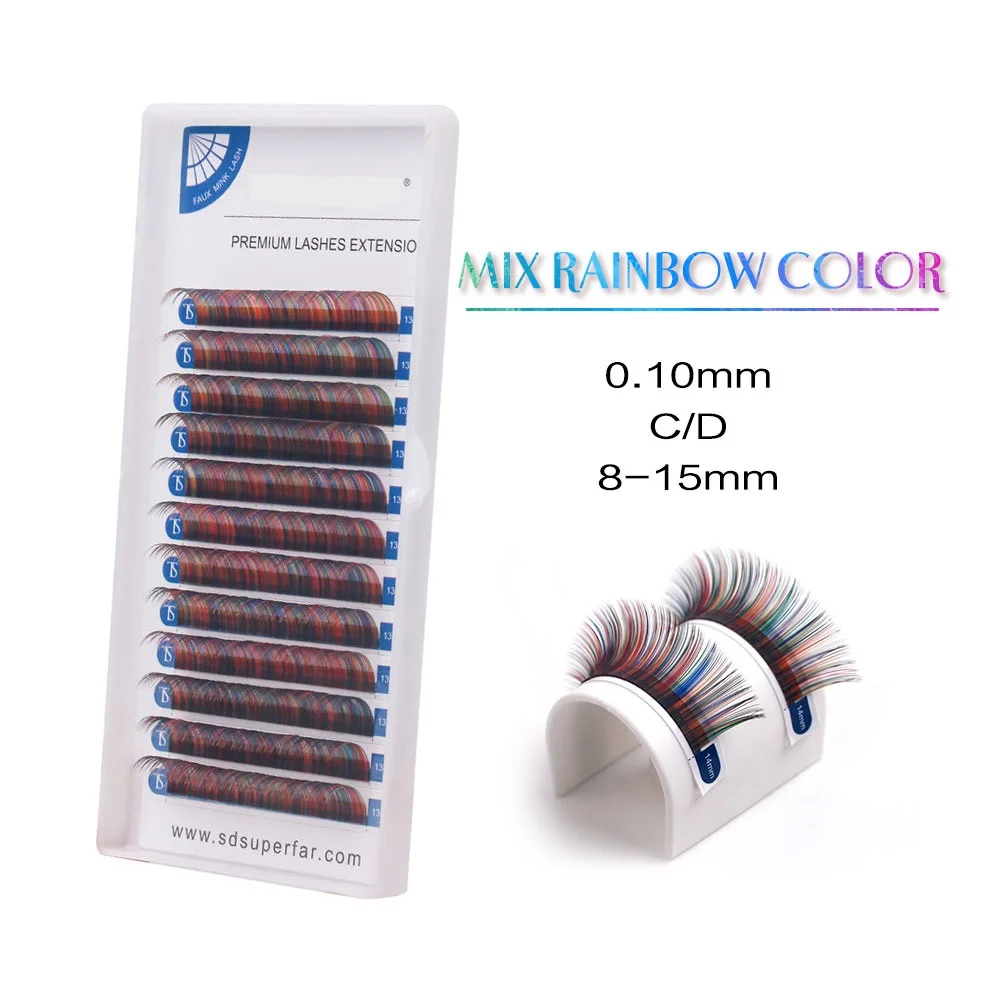 Mix Color Eyelash Extension 0.10mm C/D Curl 8-15mm Individual Color Eyelashes False Mink Cluster Rainbow Eye Lash