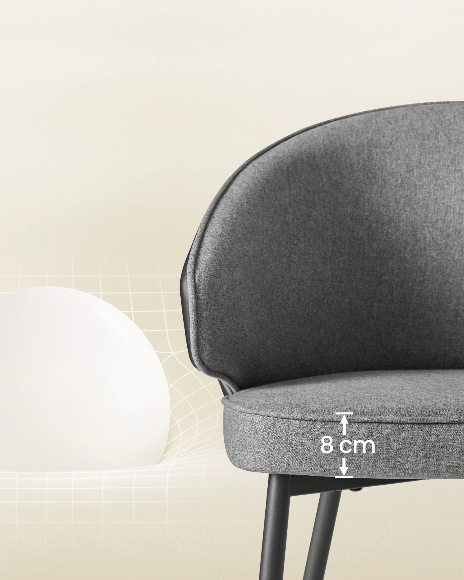 VASAGLE Modern Metal Simple Fabric Backrest PU Dining Chair With Coated Legs