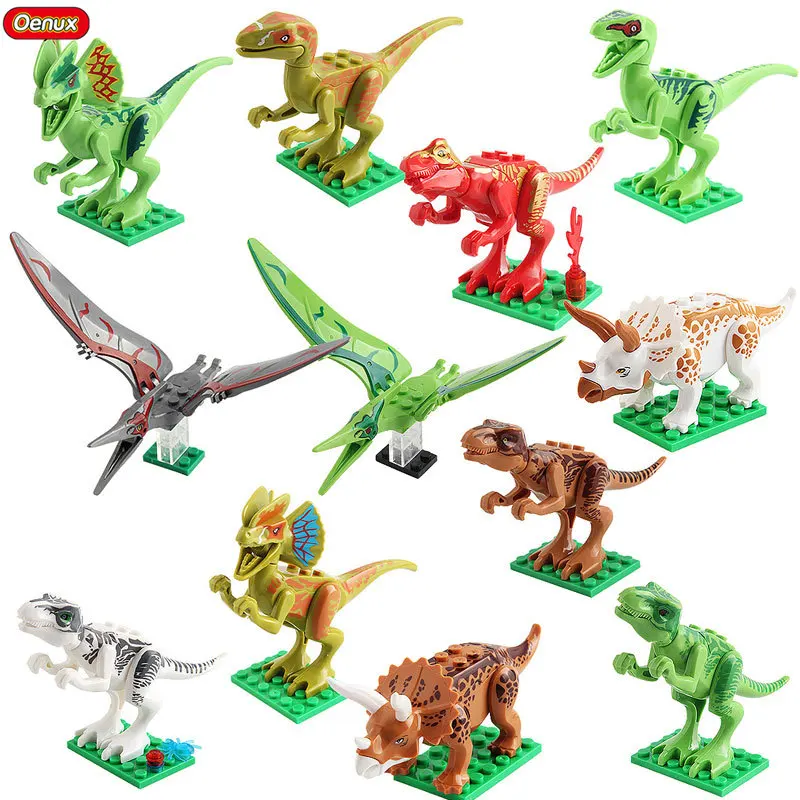 Oenux Locking Blocks Jurassic Dinosaurs World Park Tyrannosaurus Rex Wyvern Stegosaurus Building Blocks Brick Kids Education Toy