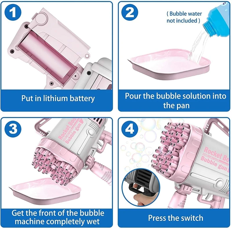 Outdoor Kids Water Auto Battery Bubble Launcher Electric Soap Maker Automatic Shooter Bubble Machine Gun Toy