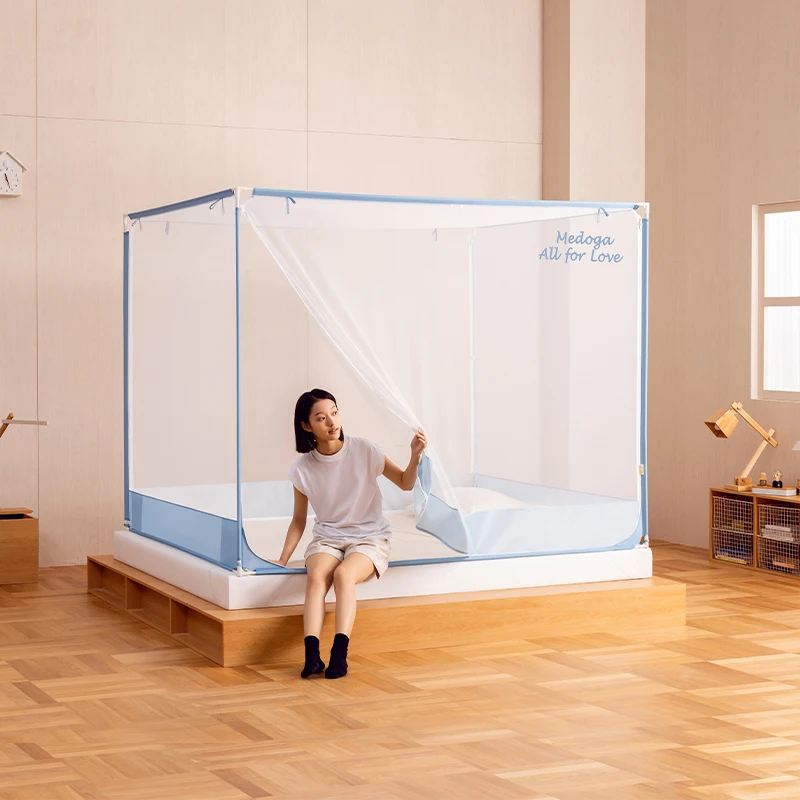 Medoga Factory Wholesale Best Tent Net With Iron Frame Square Supports Bed Canopy Mosquito Net For Bed