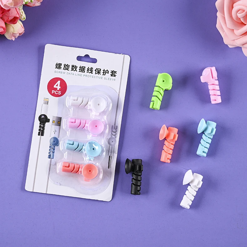 4 blister packaging data line silicone winder USB charger cable protection headphones line Protector