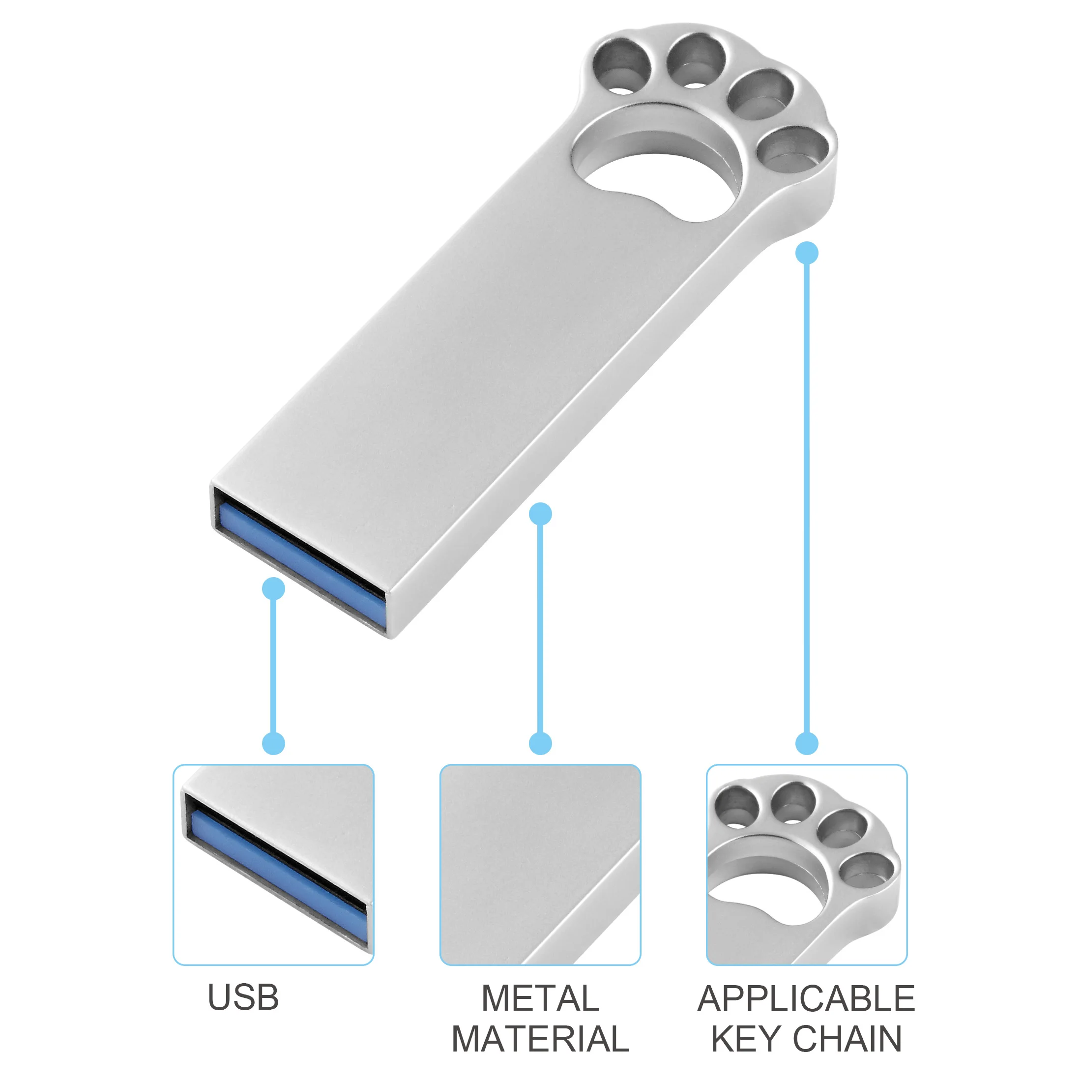 Wholesale Usb bear paw flash drive metal usb 3.0 Pen Drive 32 gb 64gb Memorias stick Cat Claw style pen drive