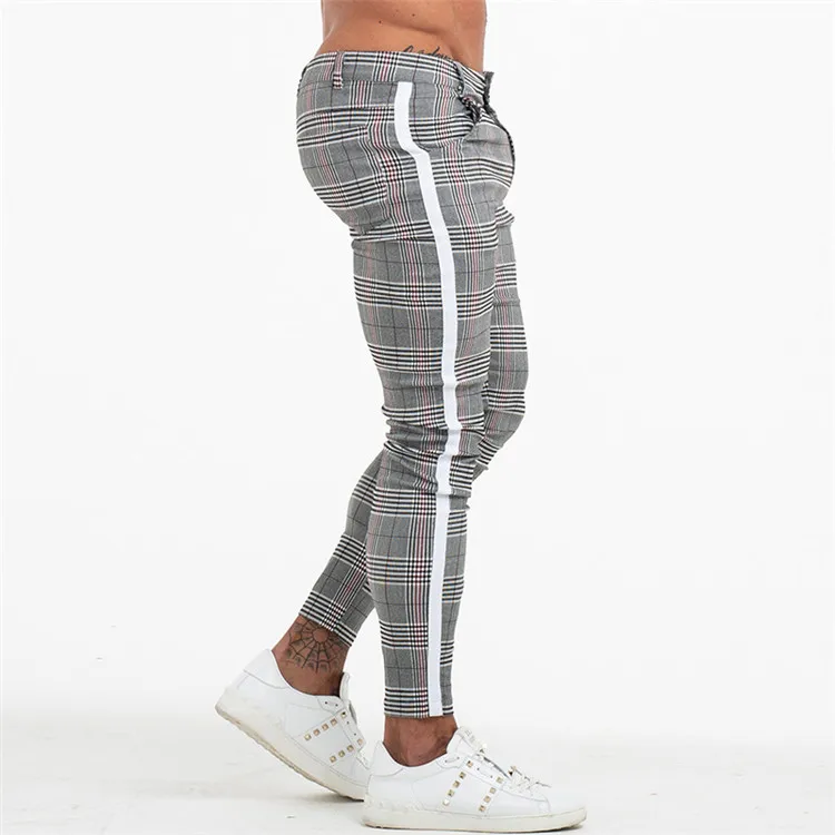 FREE Shipping Mens Chinos Slim Fit Men Skinny Chino Pants Super Comfy Stretch Pants For Men Plaid Design Side Stripe pants