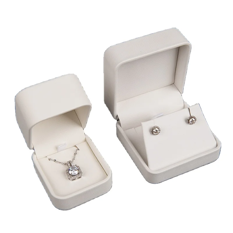 Pu leather Jewelry Packaging Box snap button White  Jewelry Packing Boxes with logo jewelry packaging box