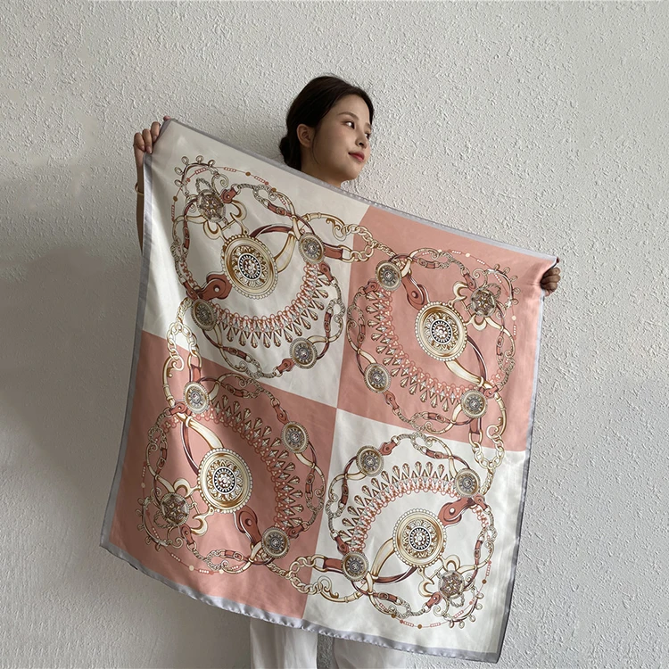 Оптовая продажа, новейший квадратный шарф с принтом под заказ, высокое качество, большие квадратные хиджабы 90 см, роскошные дизайнерские шелковые квадратные шарфы с принтом