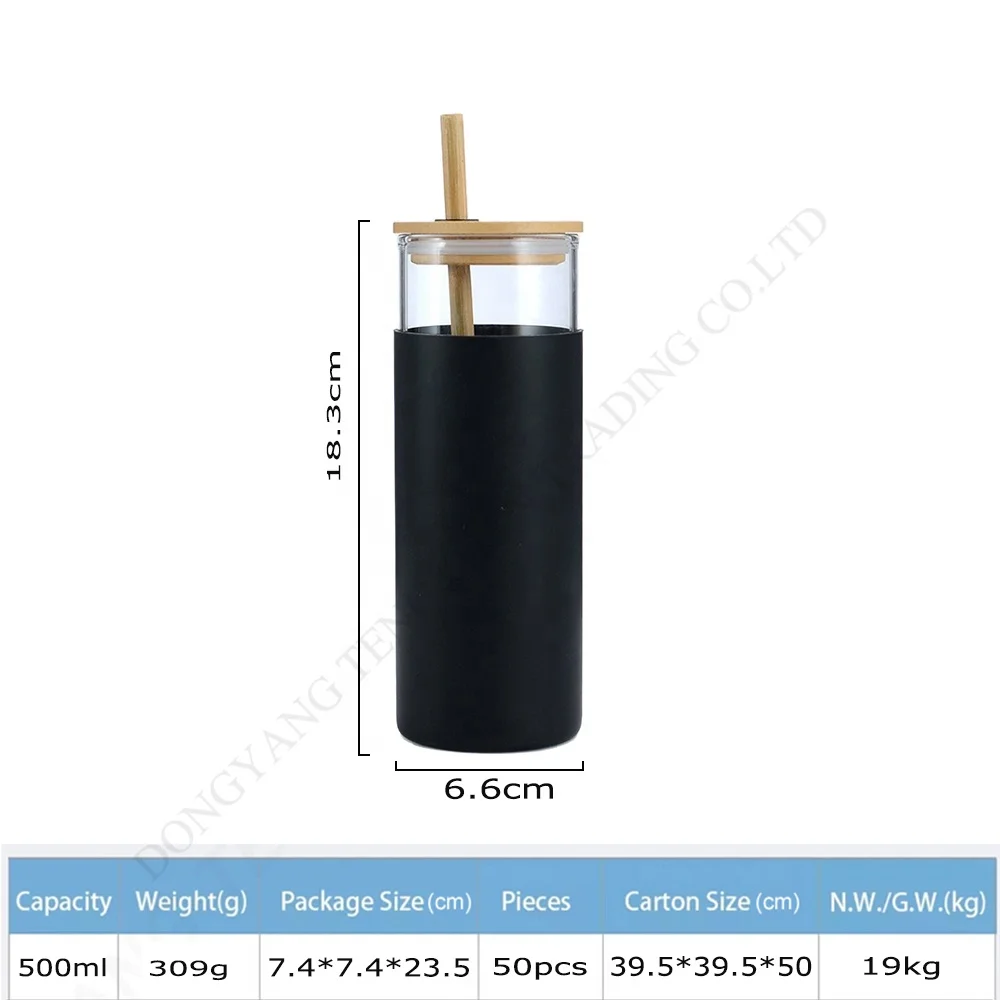 TY Hot Seller Custom 500ml Insulated Straw Glass Dinking Water Bottle Tumbler With Silicone Sleeve and Wooden Bamboo Lid