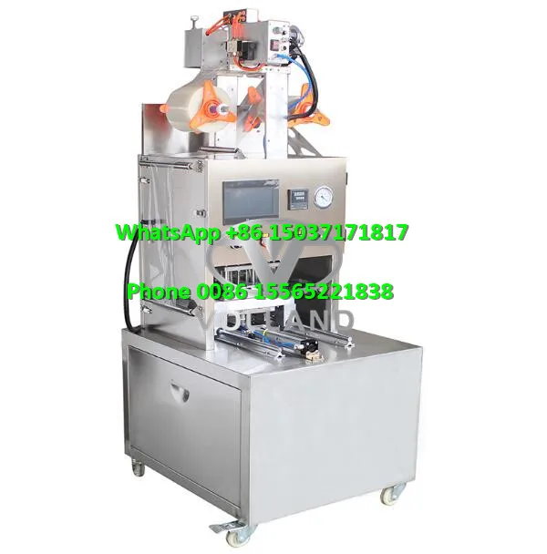 vacuum food plastic tray sealer/plastic meat container box packing machine/tray sealing machine with date printer