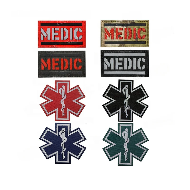 Supply Fabric Tactical Morale Patches Star of Life Rescue MEDIC Snake IR Reflection Identification Badges with Hook Loop Backing