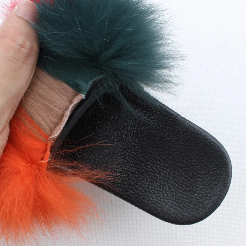 Wholesale Soft Fluffy  Kid Fur Slippers Custom Children Fox Fur Shoes Kids Fur Slides