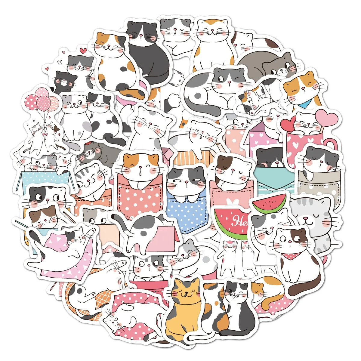 Manufacturers Designs Direct Shipping Lovely cat  50 Pcs Vinyl Waterproof Self Adhesive Stickers