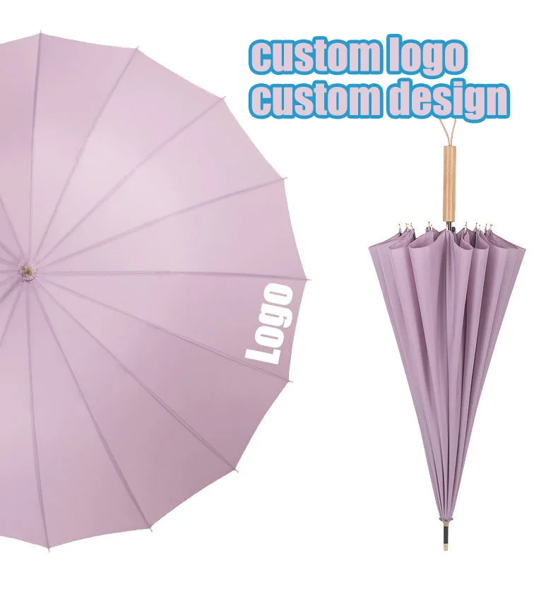 High quality custom logo straight handle slap-up umbrella carved golf umbrella wood handle umbrella with logo