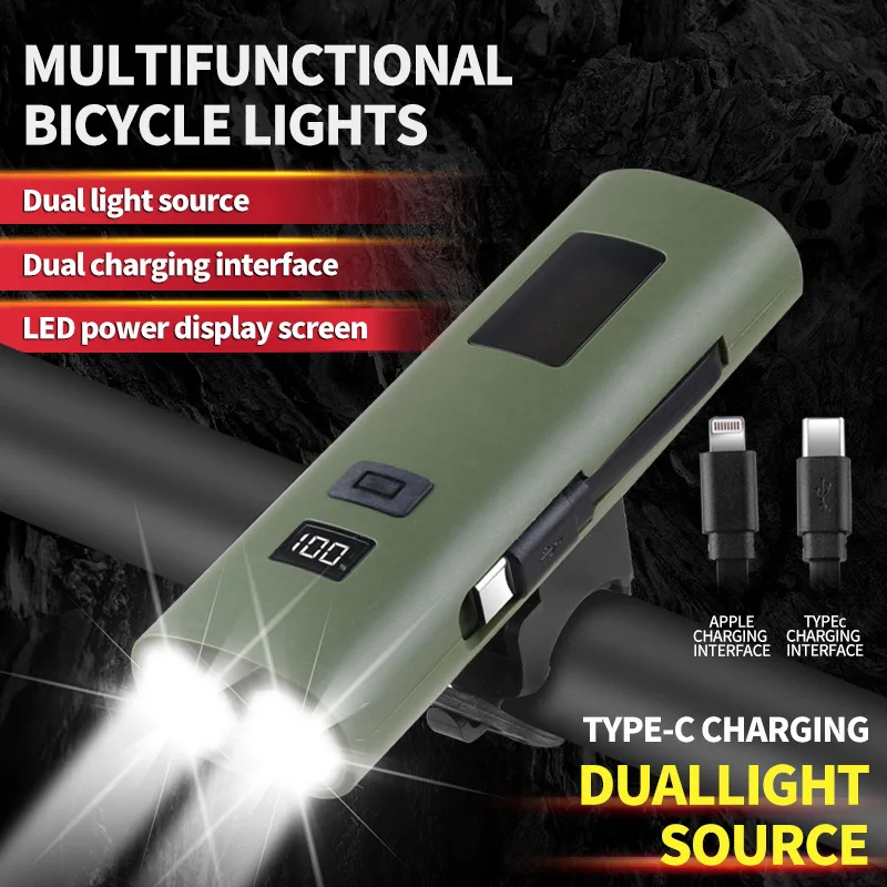 New multifunctional flashlight charging treasure with side light warning light digital power display working Bicycle head Light