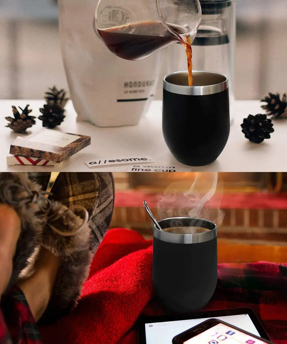 Custom logo amazon hot, selling stock wooden design Steel Wine Insulated Tumblers egg shape Yerba Mate Gourd Tea Cup/