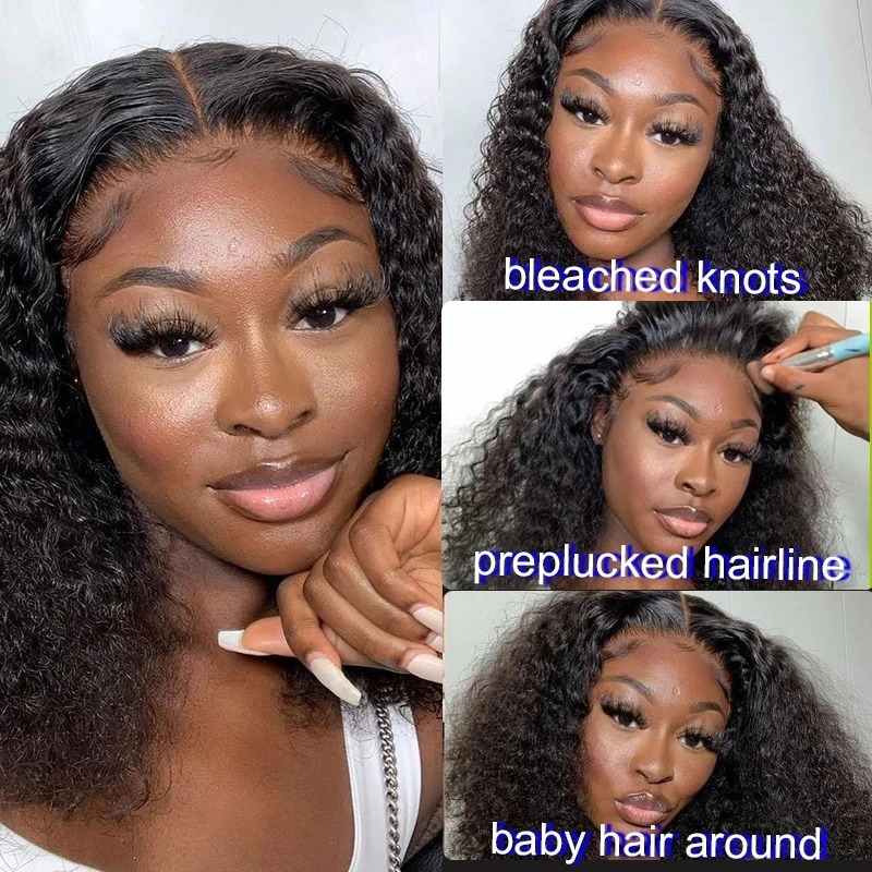 Wholesale Black Deep Curly Cuticle Aligned Hair Bob Lace Wig Vendor,Factory Price Kinky Curly Bob Pre plucked With Baby Hair