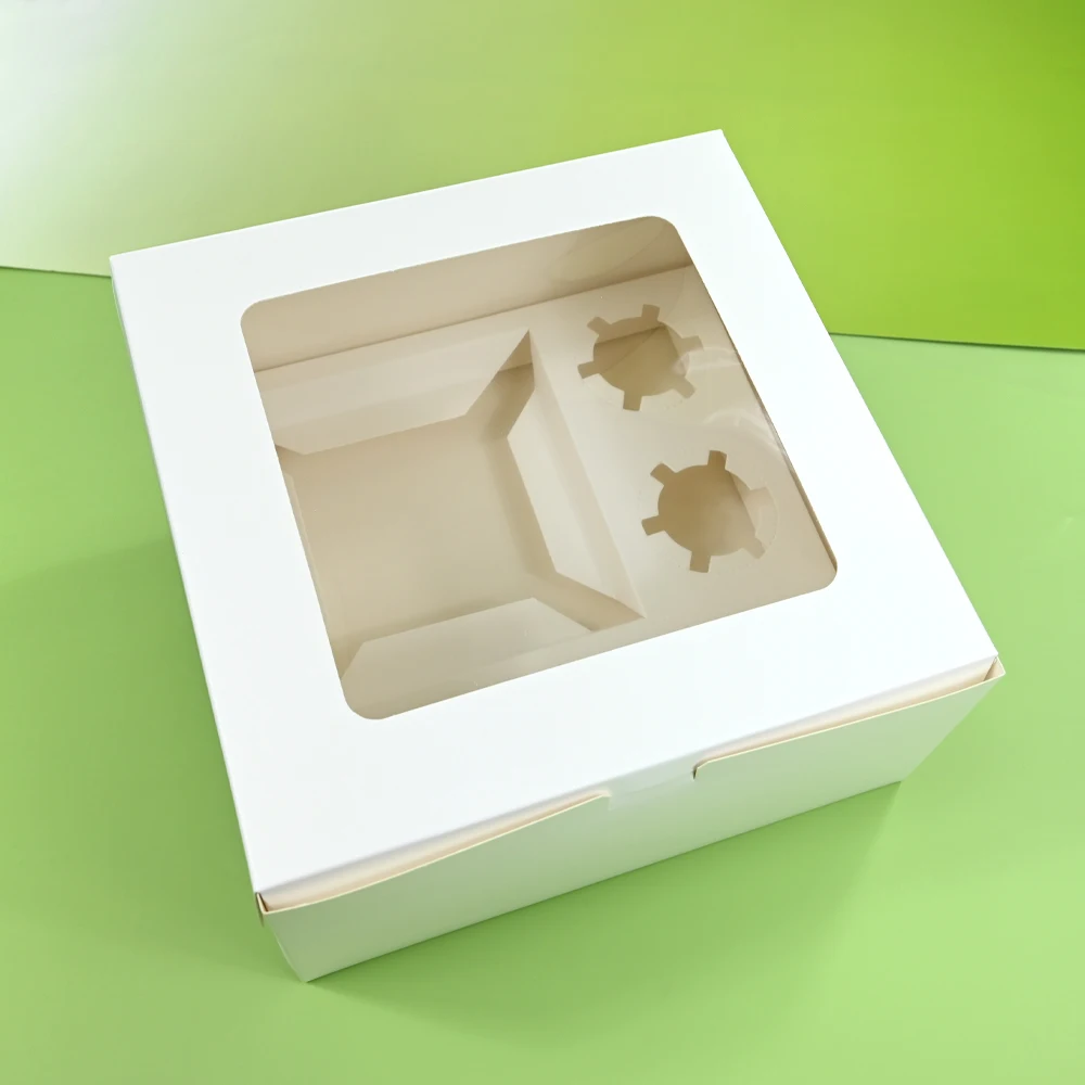 XJH Clear Bento Cake Lunch Box Clear Bento Cake Box with 5 Cupcake Insert Bento Plus 5 Cupcake Box