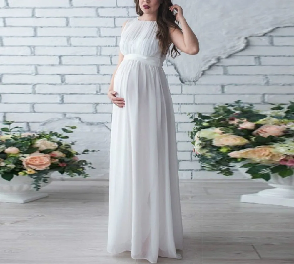 Maternity Gown Fashion Latest Chiffon Maxi Dress Women Clothes Photography Pregnancy Dress for Photo Shoot Pink Pregnant Dress