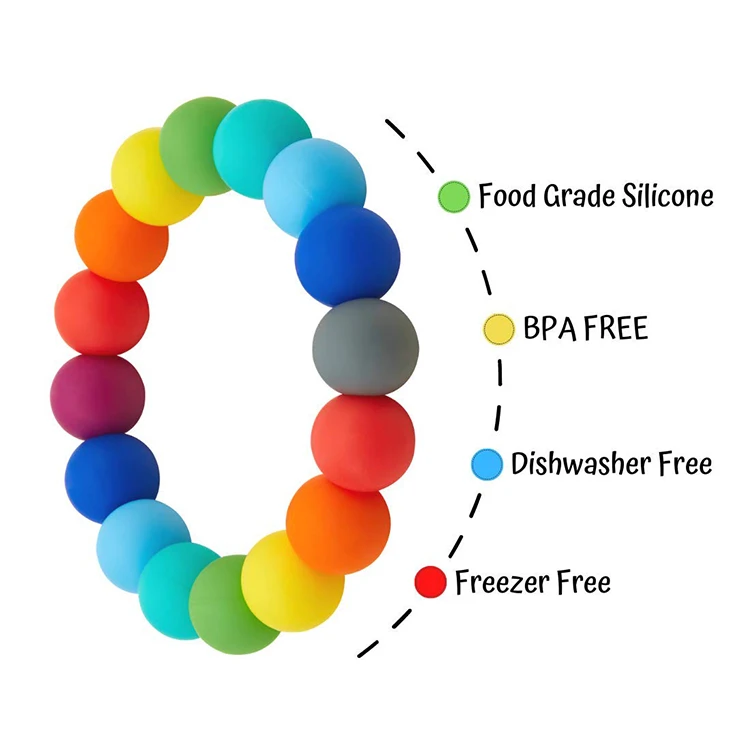 Wholesale Amazon BPA Free Baby Teething Bracelet Rings Durable Rainbow Color Food Grade Silicone Beads Baby Teether