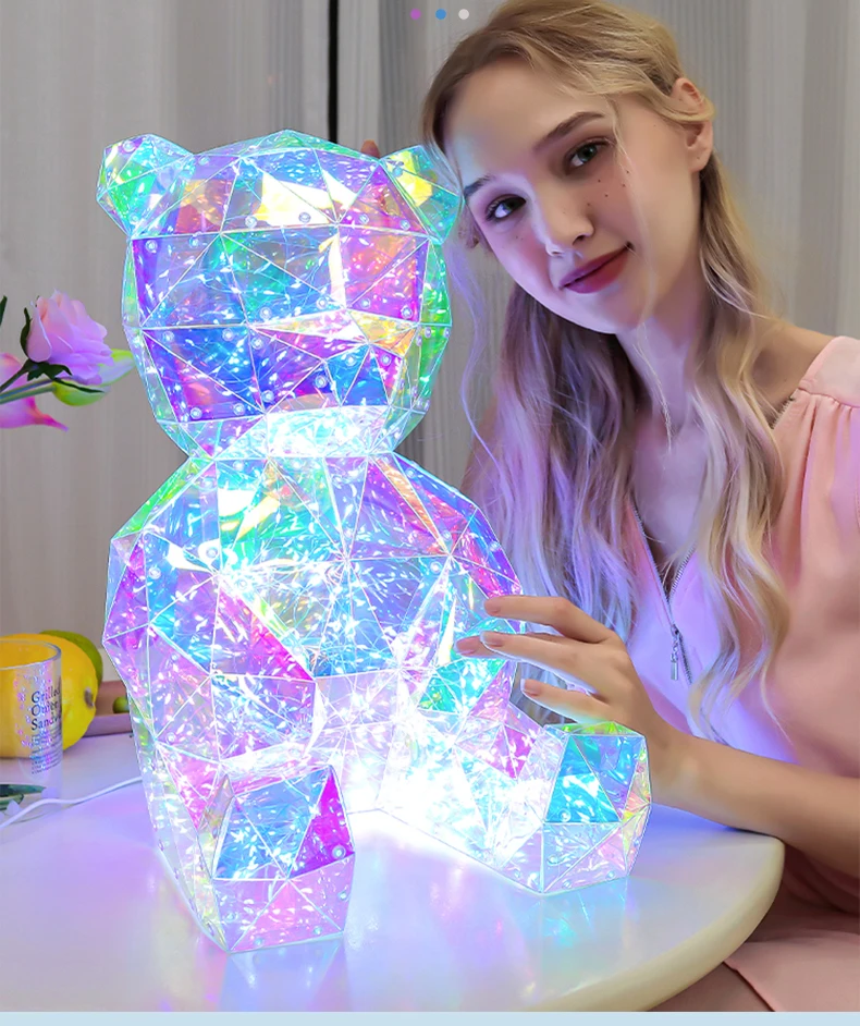 2023 Novelty Gifts LED Glow Teddy Bear Valentines Day 30 cm PVC Holographic Foil USB Plug Polar Bears Christmas Lights