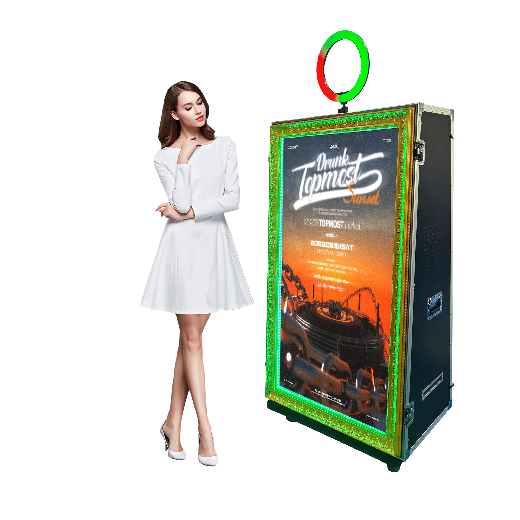 Selfie Machine Magic Mirror Wedding Photo Booth with Camera Printer Flight Case Compatible with DSLR iPad Smartphones for Party