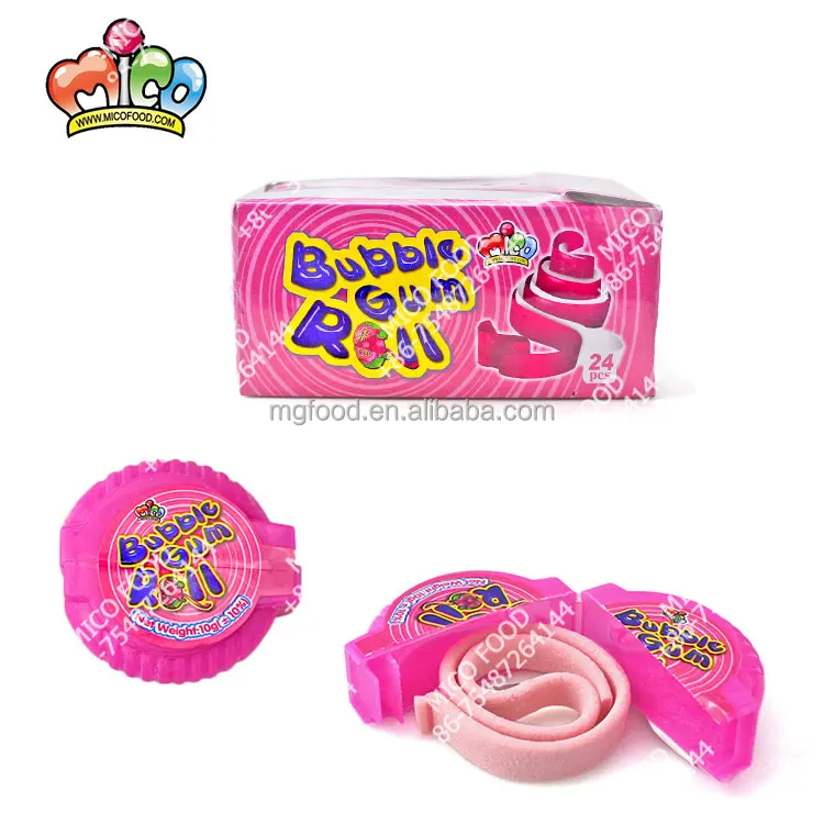 Popular Custom Wholesale Strawberry Roll Chewy Bubble Gum In Cutting Case