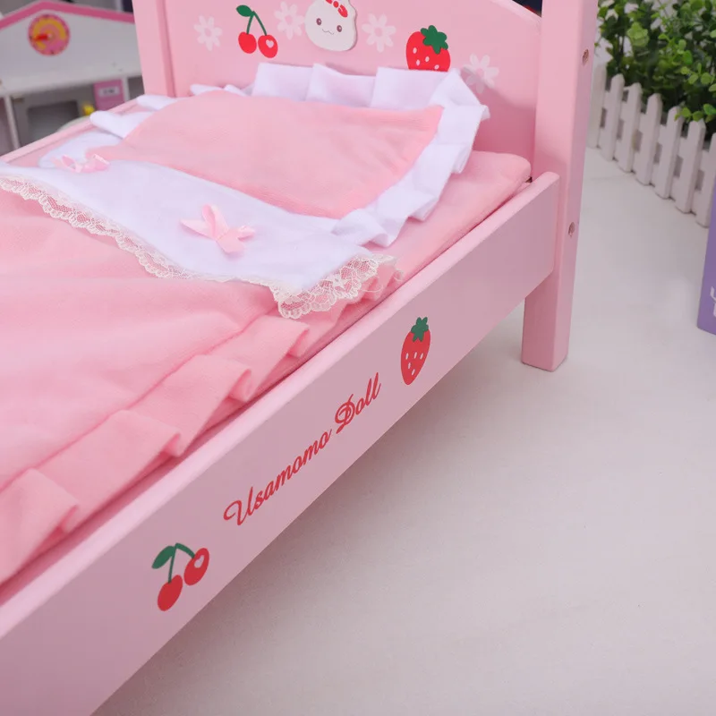 2022 new arrival preschool children wooden pink doll beds girls role-playing games
