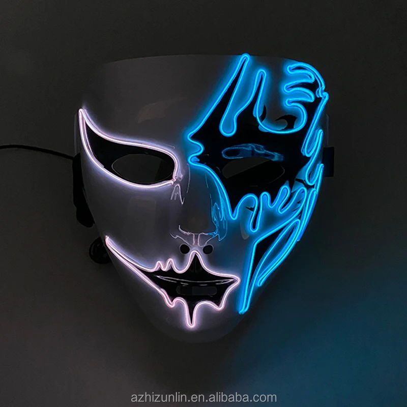 Customization Halloween PVC 10 colors Glowing Devil Mask Anonymous Face EL Wire Horror Mask For Party Carnival Glow In The Dark