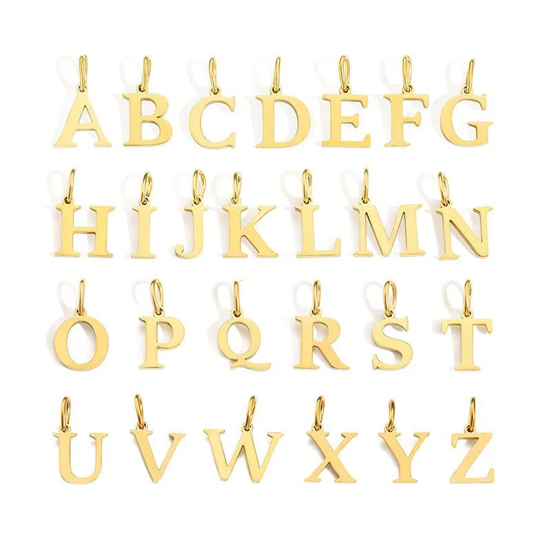 PVD Gold Plated Alphabet Initial A-Z Charm Fashion DIY Accessories Letter Pendant Charms Stainless Steel Jewelry
