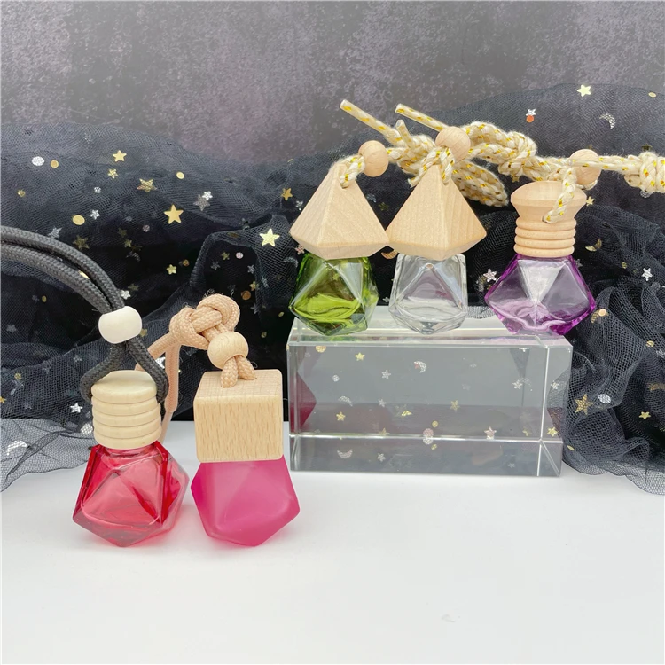 8 мл декоративные красочные стеклянные подвесные автомобильные флаконы для духов с деревянной закручивающейся крышкой